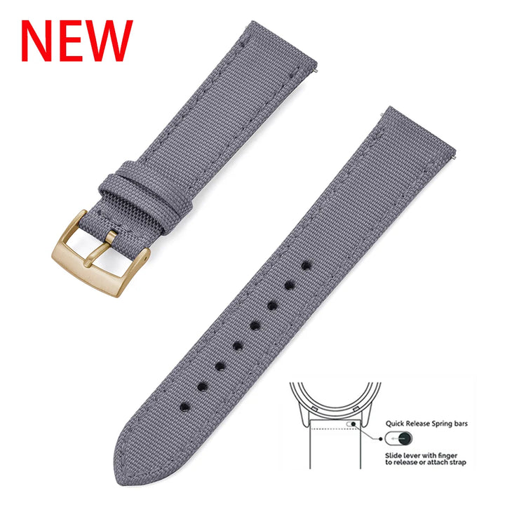 New Design Hybrid Canvas Nylon Leather Watch Strap 18mm 20mm 22mm Bracelet Quick Release Replacement Black Khaki Red Watchbands