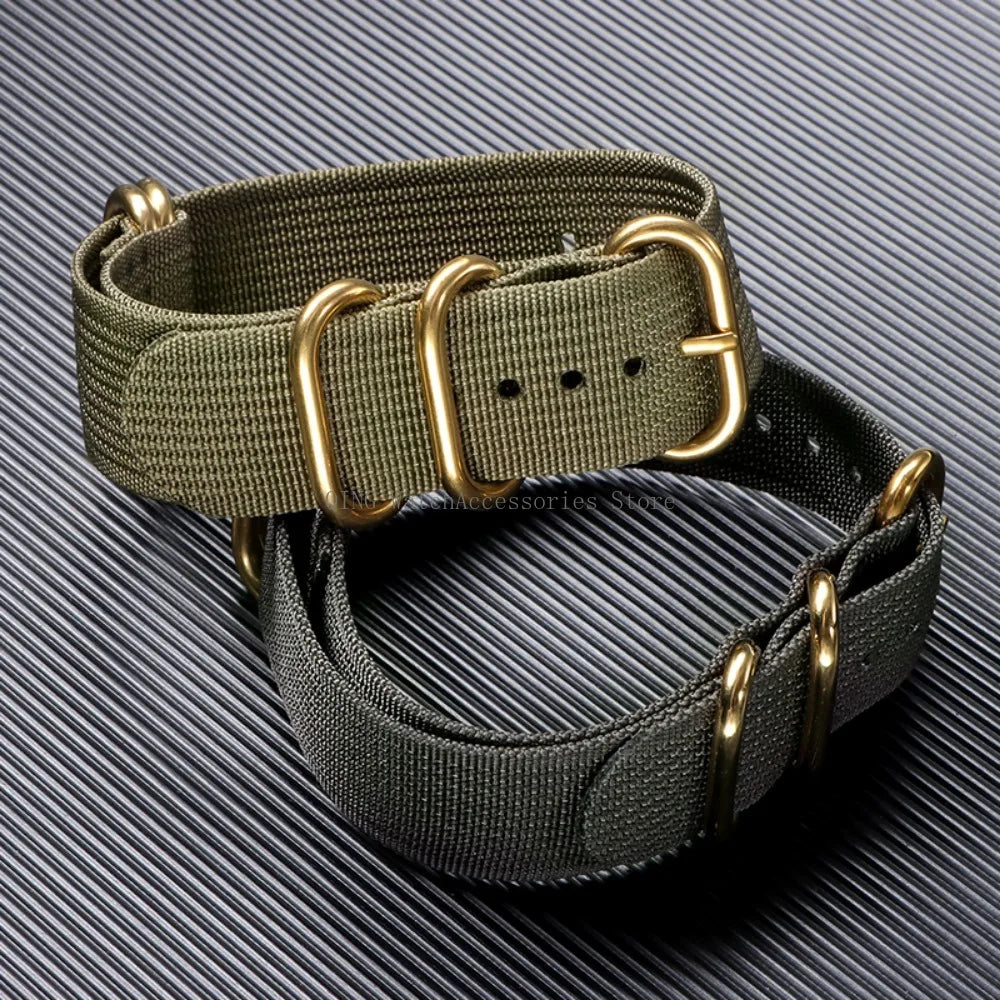5-Ring Gold Buckle Nylon Watch Band