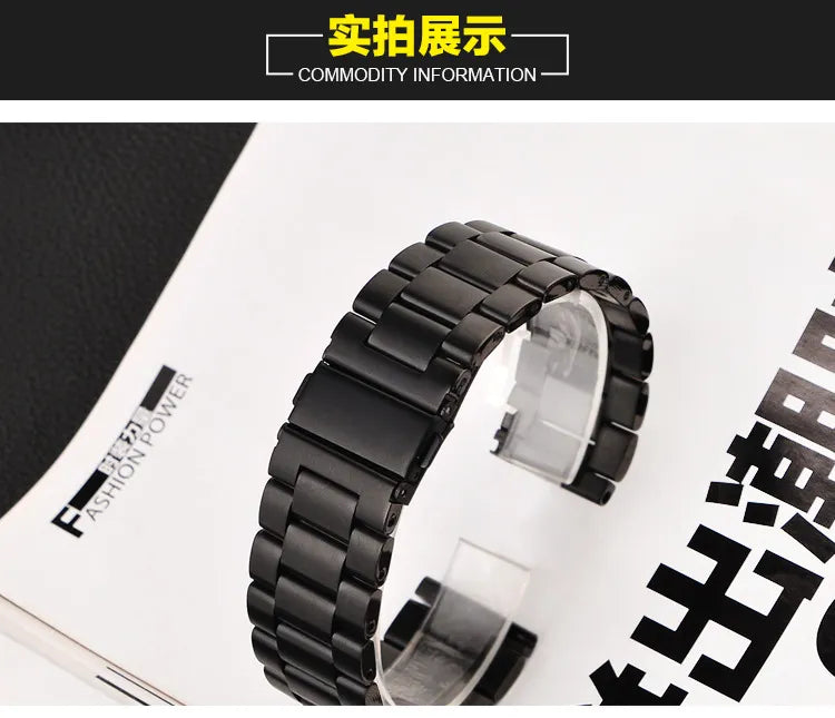 Black & White Steel Watch Band 20–24mm for Samsung Gear S3–S5 (46/42mm)