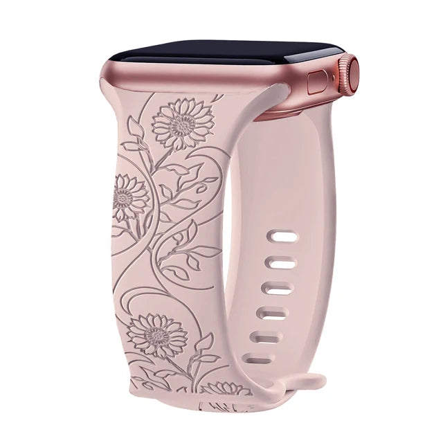 Straps For Apple Watch Band 44mm 42mm 41mm 40mm 45mm 49mm 46mm Floral Engraved bracelet correa iwatch series 10 9 7 SE 6 8 Ultra