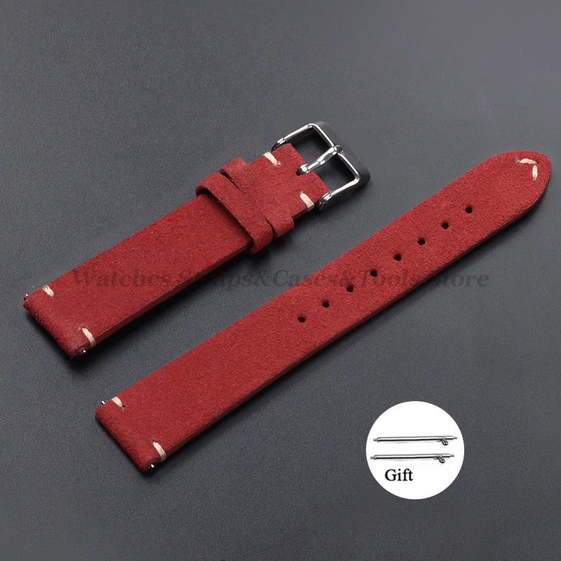 Vintage Suede Leather Watch Band 14–22mm for Omega & Seiko (Handmade,