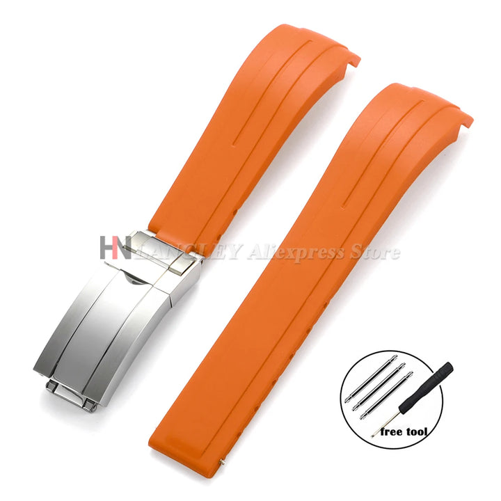 Curved Rubber Watch Strap for Rolex Oysterflex – 20–22mm, Waterproof
