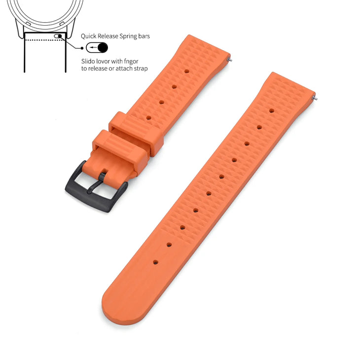 JUELONG Waffle FKM Rubber Watch Bands Quick Release Waterproof Durable Fluororubber Strap 20mm 22mm For Traditional Diving Watch