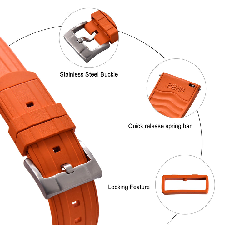 New Design Frosted Grain HNBR Rubber Watch Strap 20mm 22mm Original Locking Feature Quick Release Diving OSAND Rubber Watch Band