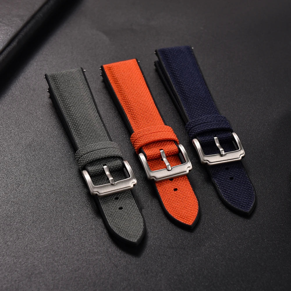 High Quality Rubber Sailcloth Strap 18mm 19mm 20mm 21mm 22mm Canvas Nylon Quick Release WatchBand Perfect Fit Flat End Universal