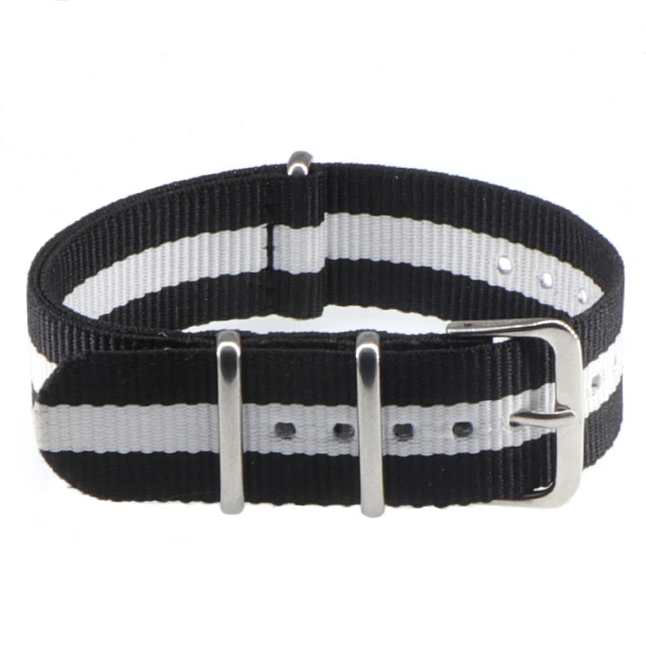 Striped Nylon Watch Strap with Silver Buckle (16-22mm)