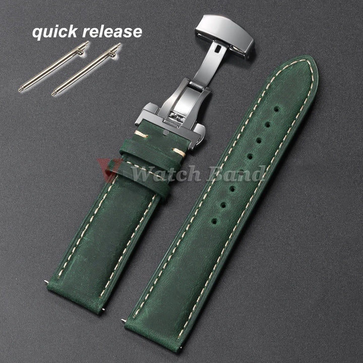 Genuine Calfskin Leather Watch Strap Brown (Butterfly Buckle, 18/20/22mm)