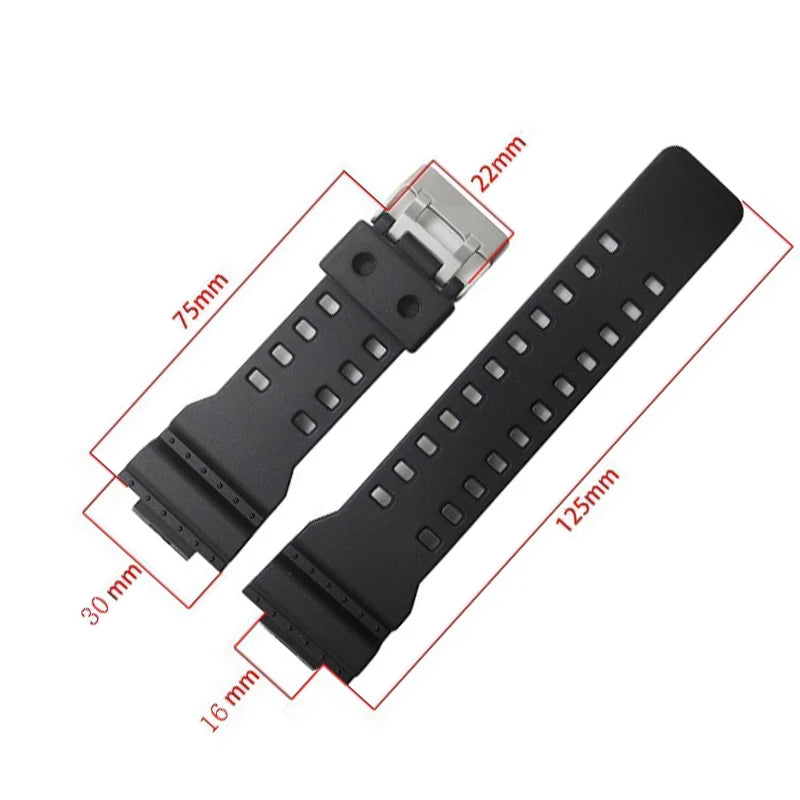 16mm Black Silicone Waterproof Watch Strap