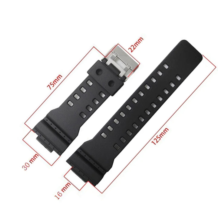 16mm Black Silicone Waterproof Watch Strap