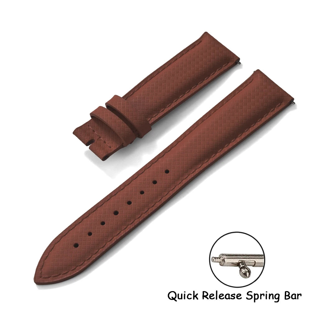 FKM Rubber Leather Watch Band 18/19/20/22mm Quick Release Sailcloth Leather Strap Butterfly Buckle Band For Omega Seiko Cartier