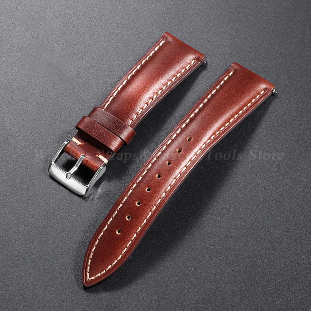 Vintage Oil Wax Leather Watch Strap – Brown Cowhide (18-22mm)