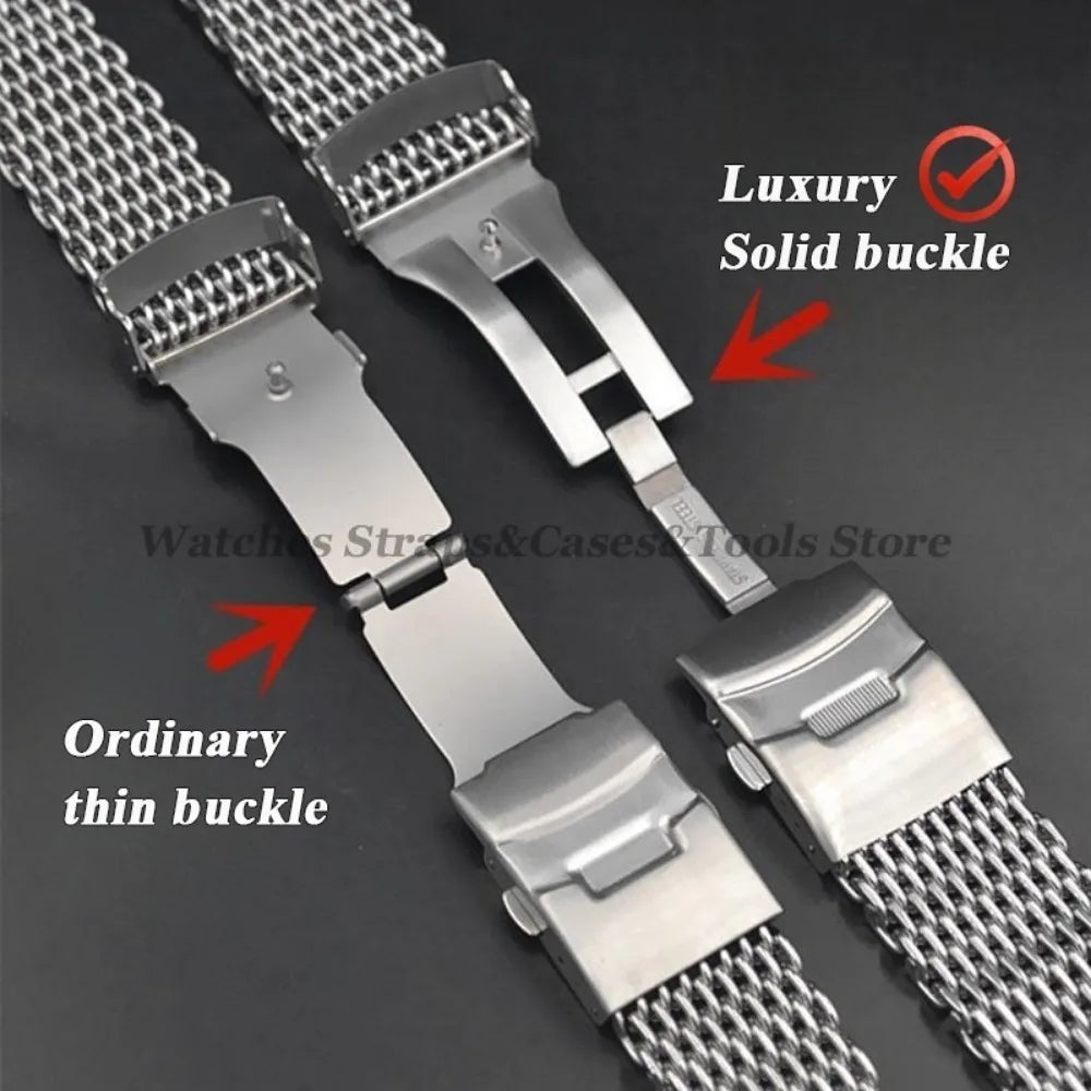 Shark Mesh Steel Watch Strap – 18–24mm for Seiko & Omega, Sport/Diving