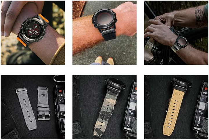 HEMSUT Canvas QuickFit Watch Strap – 20/22/26mm for Garmin fēnix, Tactix, Forerunner, MARQ