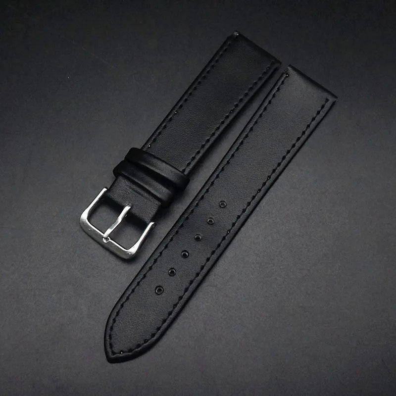PU Leather Watch Strap Black & Brown (12–22mm, Unisex)