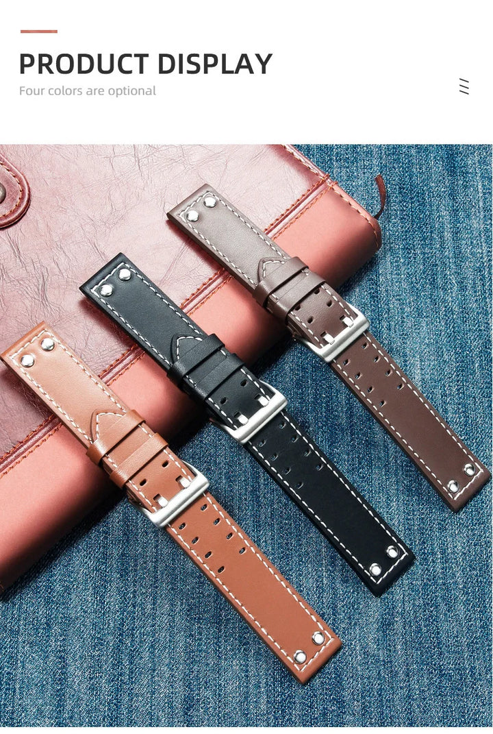 Double Row Hole Leather Watch Strap 20/22mm for Hamilton & Seiko