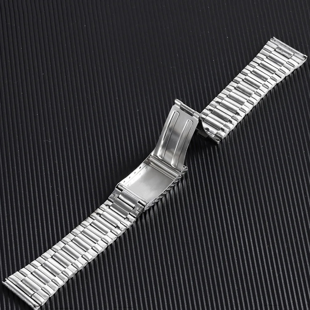 Stainless Steel Watch Strap – 12–20mm, Folding Buckle, Silver & Gold