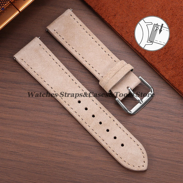 Vintage Suede Cowhide Leather Watch Strap (18–22mm, Quick Release)