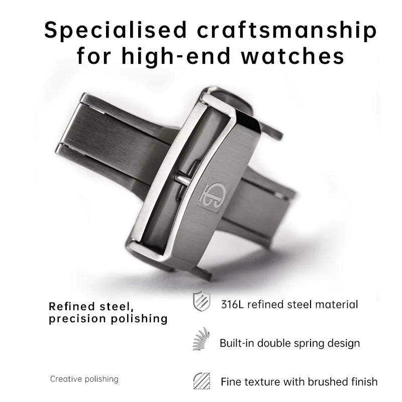 MAIKES 316L Stainless Steel Butterfly Clasp – 18/20mm Brushed Folding Buckle
