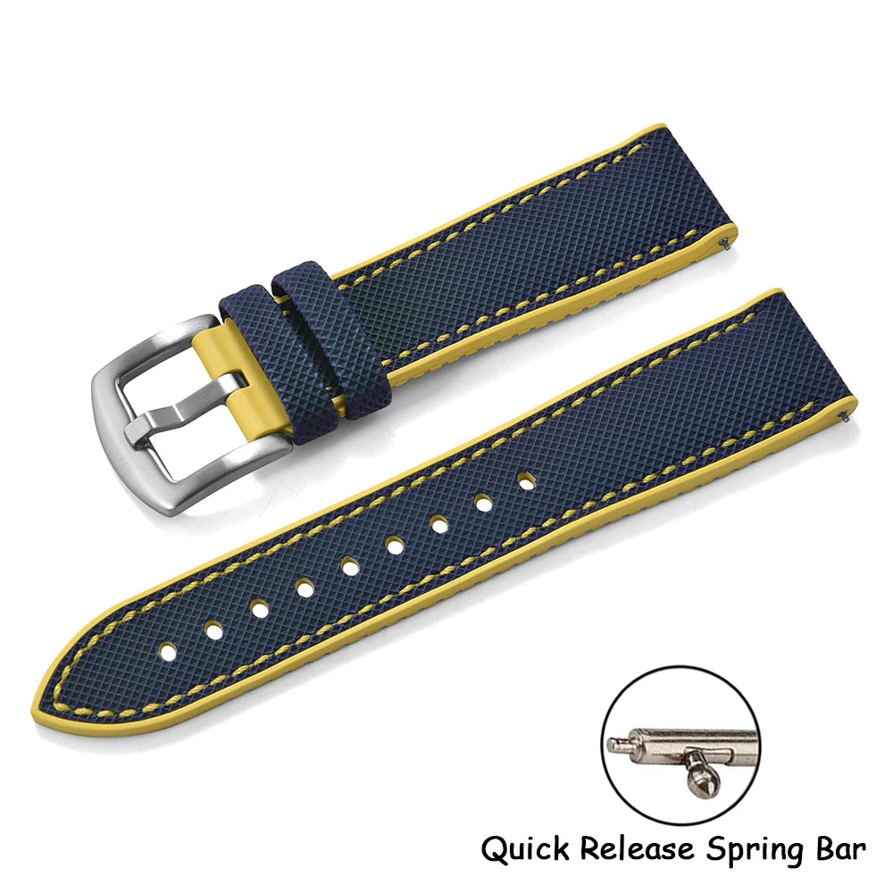 18/20/22/24mm FKM Rubber Watch Strap Quick Release Sailcloth Leather Watch Bands For Omega Seiko Tissot Watch Belt Accessories