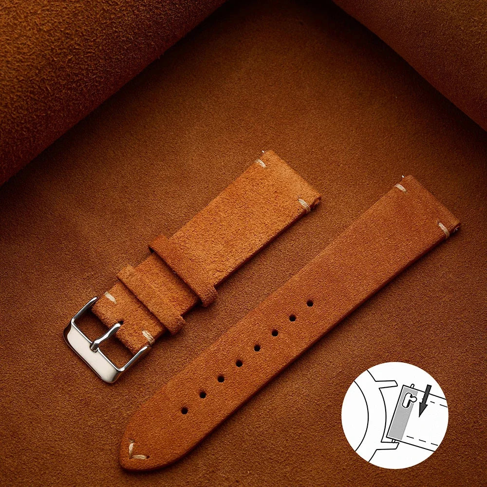 Soft Suede & Calfskin Watch Band 16–22mm (Quick Release, Brown)