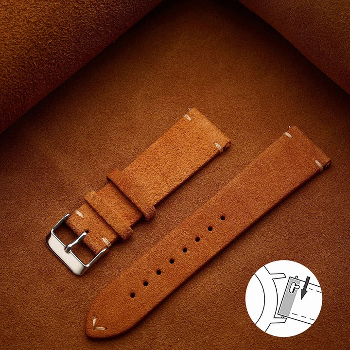 Soft Suede & Calfskin Watch Band 16–22mm (Quick Release, Brown)