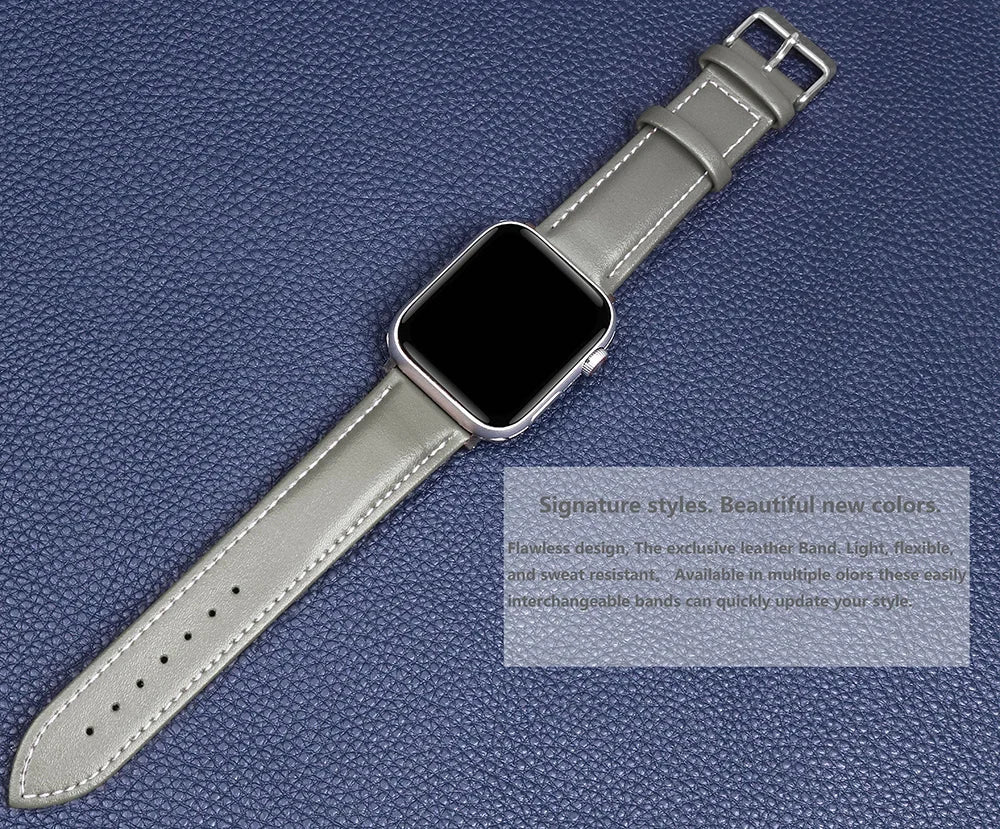 Genuine Leather Apple Watch Band 40–49mm for iWatch Series 3–8 & Ultra