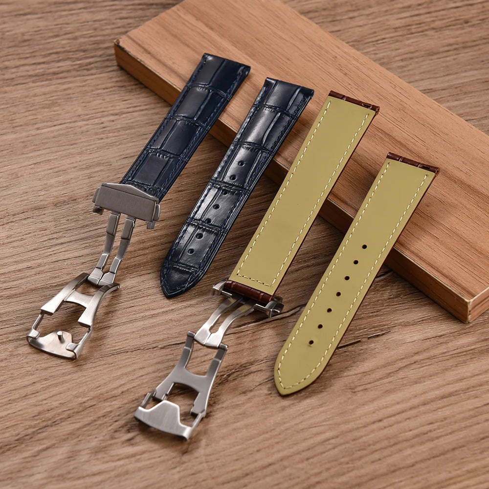 Calfskin Leather Watch Strap 19mm20mm 21mm 22mm For Omega 007 Seamaster 300 De ville AT150 Commander Folding Buckle Bracelet Men
