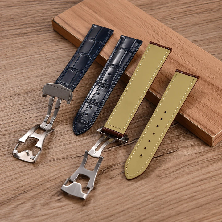 Calfskin Leather Watch Strap 19mm20mm 21mm 22mm For Omega 007 Seamaster 300 De ville AT150 Commander Folding Buckle Bracelet Men
