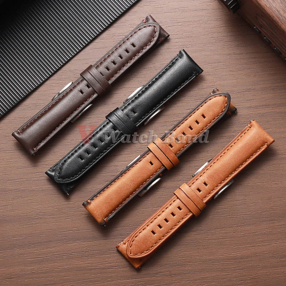 Cowhide Leather Watch Band 20–24mm for Fossil & Samsung (Brown, Quick Release)