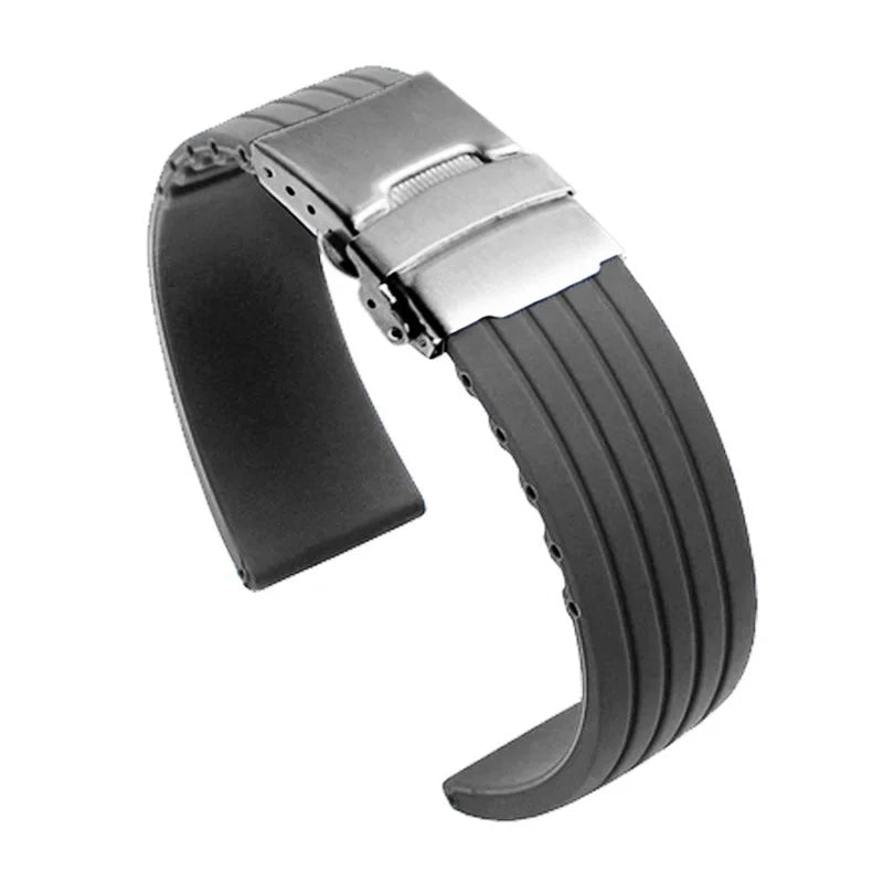 Striped Rubber Tire Watch Band 18–24mm with Deployment Buckle