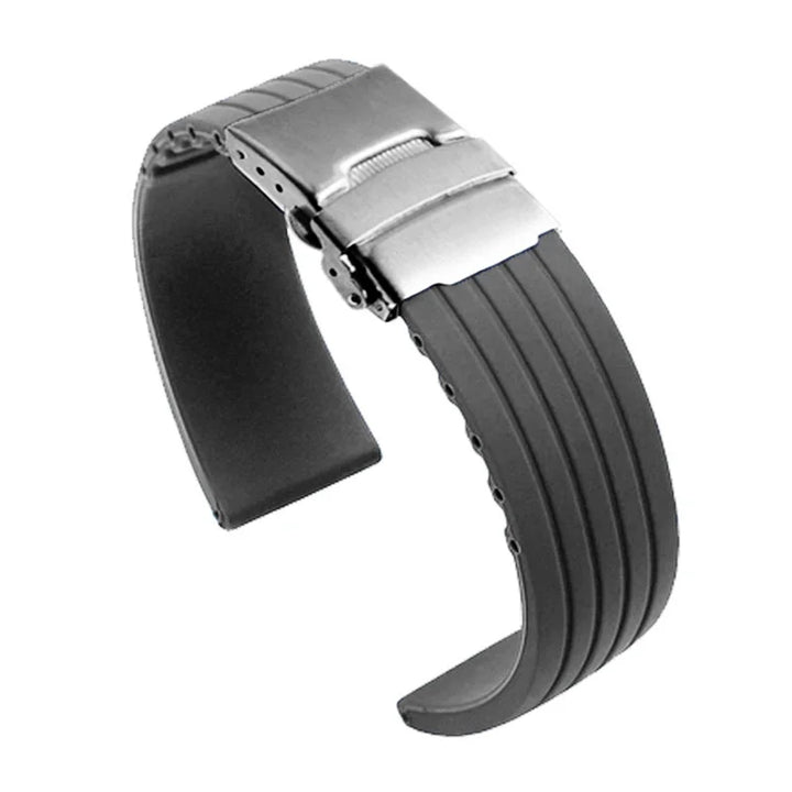 Striped Rubber Tire Watch Band 18–24mm with Deployment Buckle