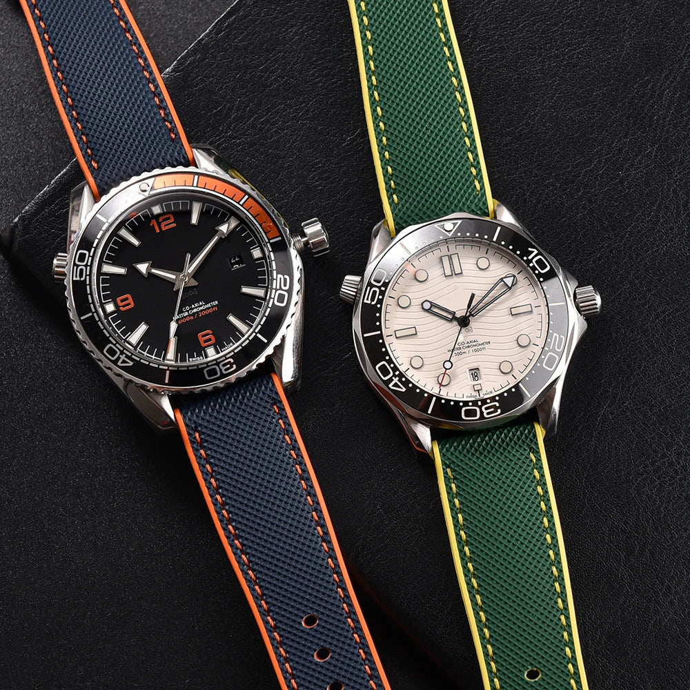 Qucik Release FKM Rubber Strap 18/20/22/24mm Sailcloth Leather Watch Bands Waterproof Nylon Bracelet For Omega Tissot IWC Seiko