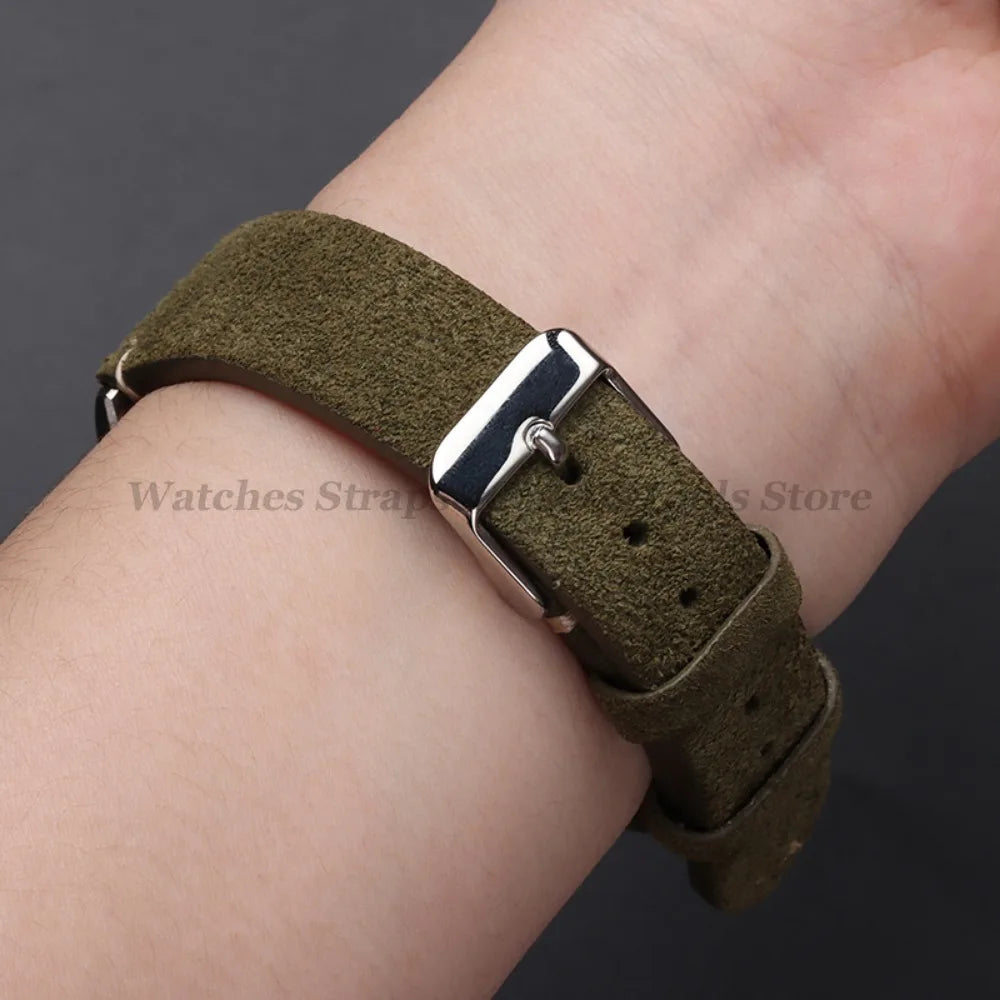 Vintage Suede Leather Watch Band 14–22mm for Omega & Seiko (Handmade,