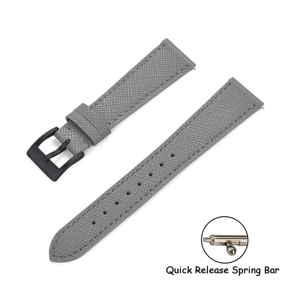 Quick Release Saffiano Leather Watch Strap – 18-24mm Universal
