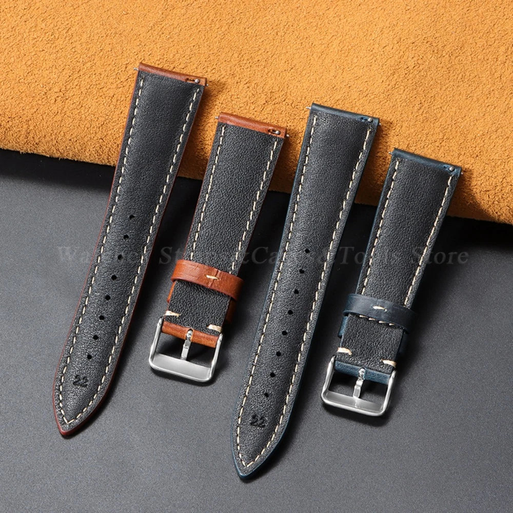 Vintage Oil Wax Leather Watch Strap – Brown Cowhide (18-22mm)