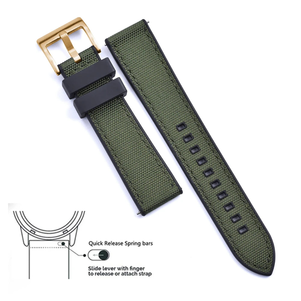 Premium Hybrid FKM Nylon Watch Band Quick Release Rubber Watch Strap 20mm 22mm Watch Strap Watch Replacement Watchband