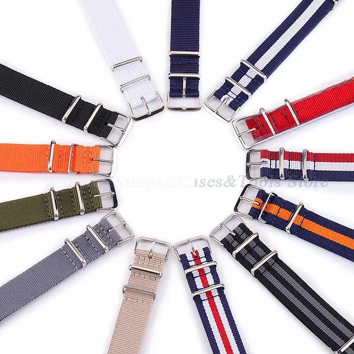 Fabric Nylon Woven Watch Strap 14–22mm (Steel Buckle)