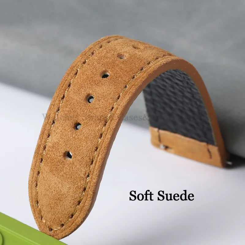 Vintage Suede Leather Watch Strap – 18/20/22mm, Quick Release