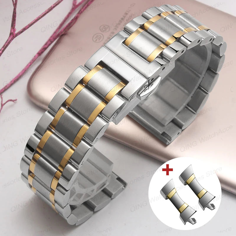 Arc Flat-End Stainless Steel Watchband – Universal, 12–24mm, Butterfly Clasp