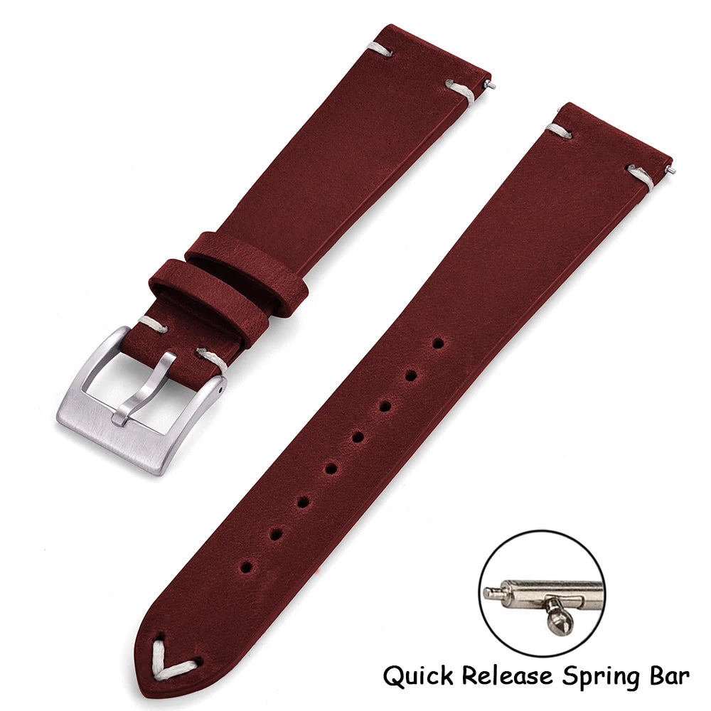 Crazy Horse Vintage Leather Quick-Release Watch Strap (18-22mm)