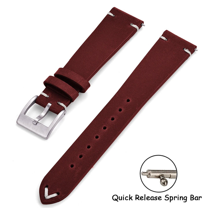 Crazy Horse Vintage Leather Quick-Release Watch Strap (18-22mm)