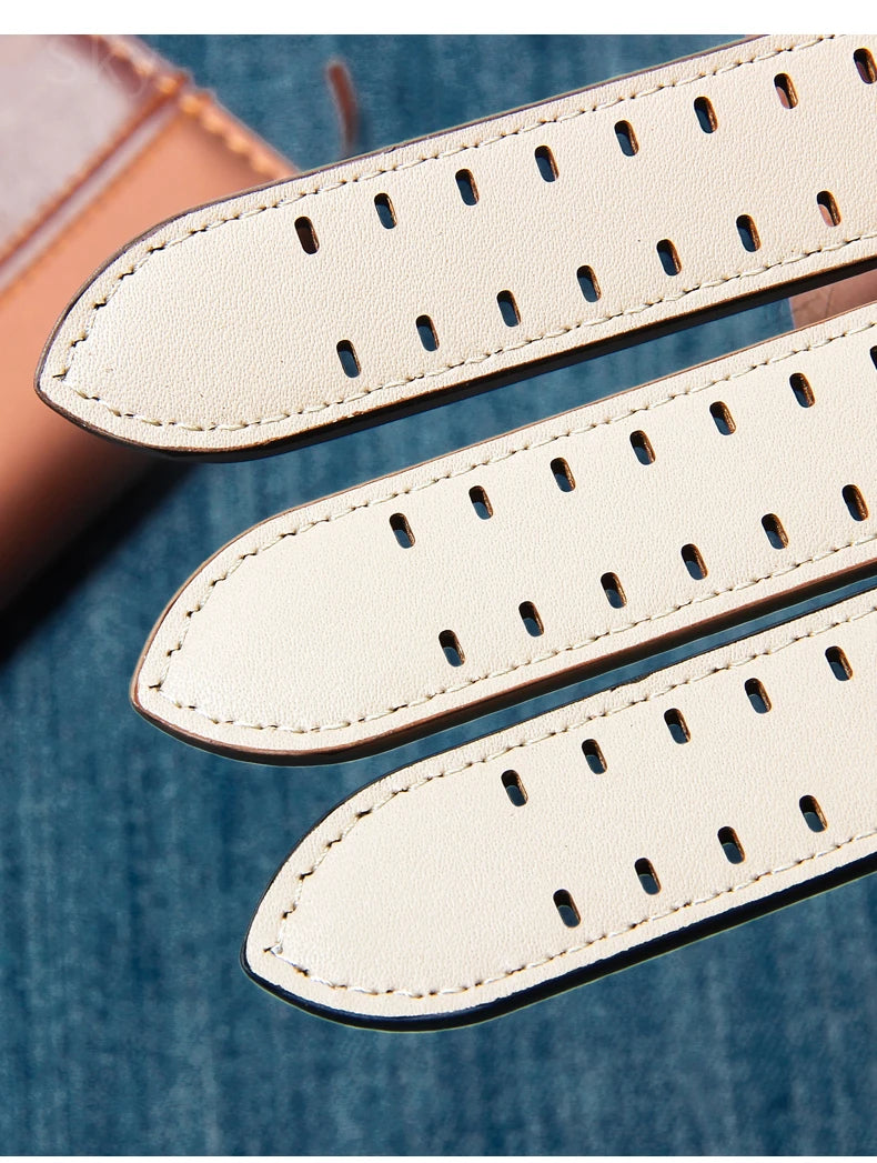 Double Row Hole Leather Watch Strap 20/22mm for Hamilton & Seiko