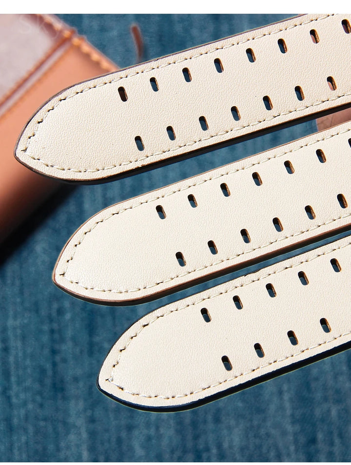 Double Row Hole Leather Watch Strap 20/22mm for Hamilton & Seiko