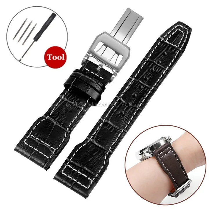 Genuine Cowhide Leather Strap for IWC Pilot – 20/21/22mm, Folding Buckle