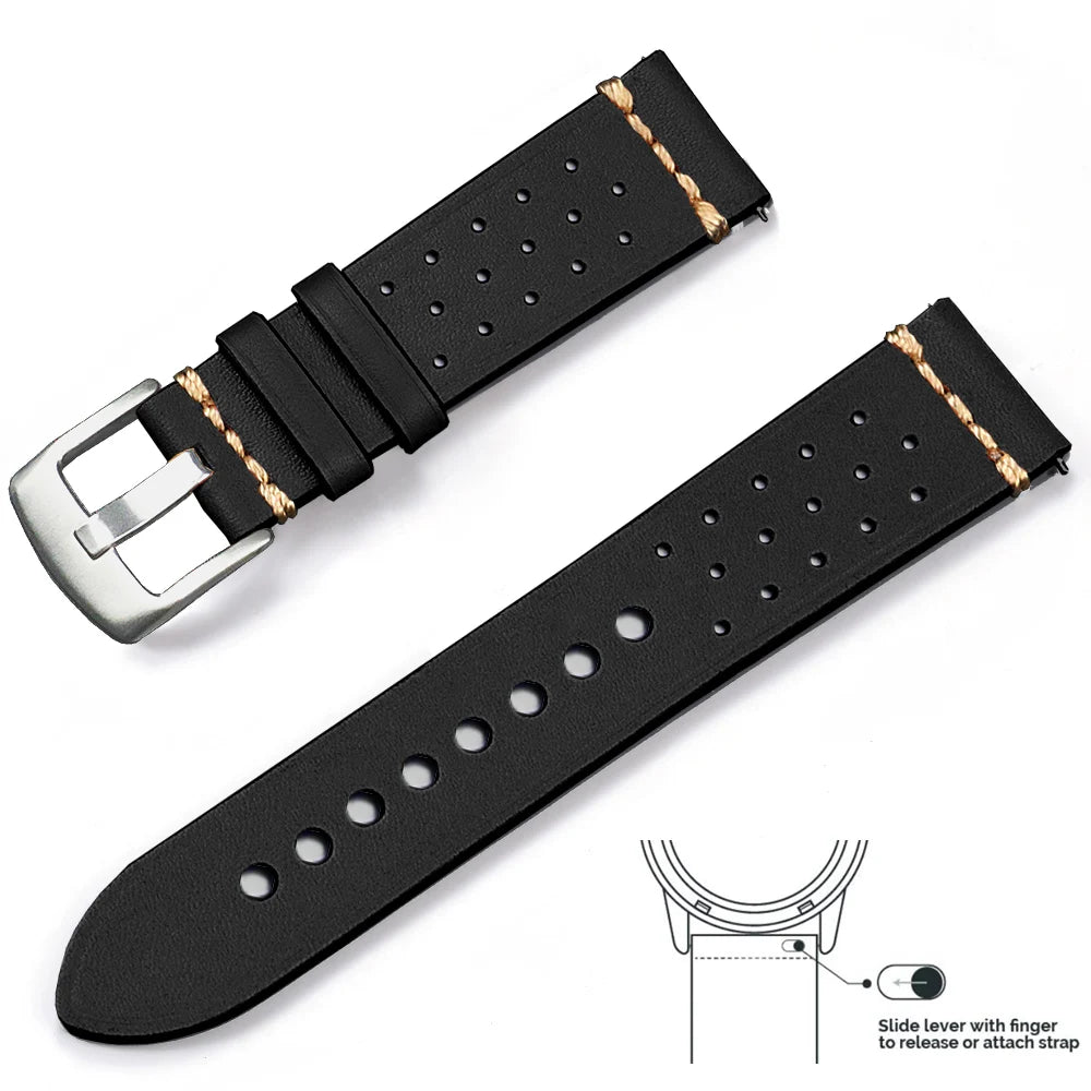 Genuine Leather Quick Release Watch Band 20–22mm for Huawei & Samsung Galaxy 45/46mm