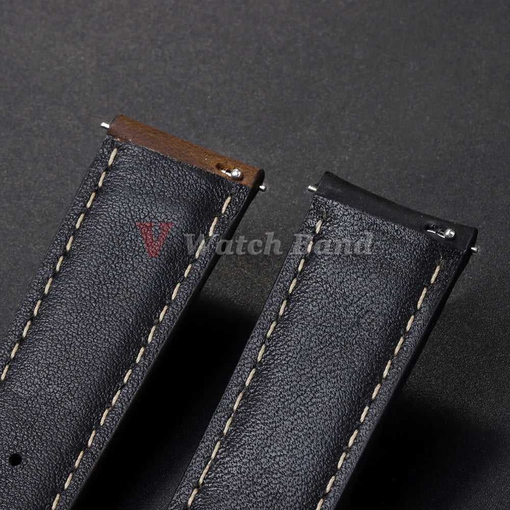 Vintage Dark Brown Cowhide Leather Watch Strap (14–24mm, Quick Release)