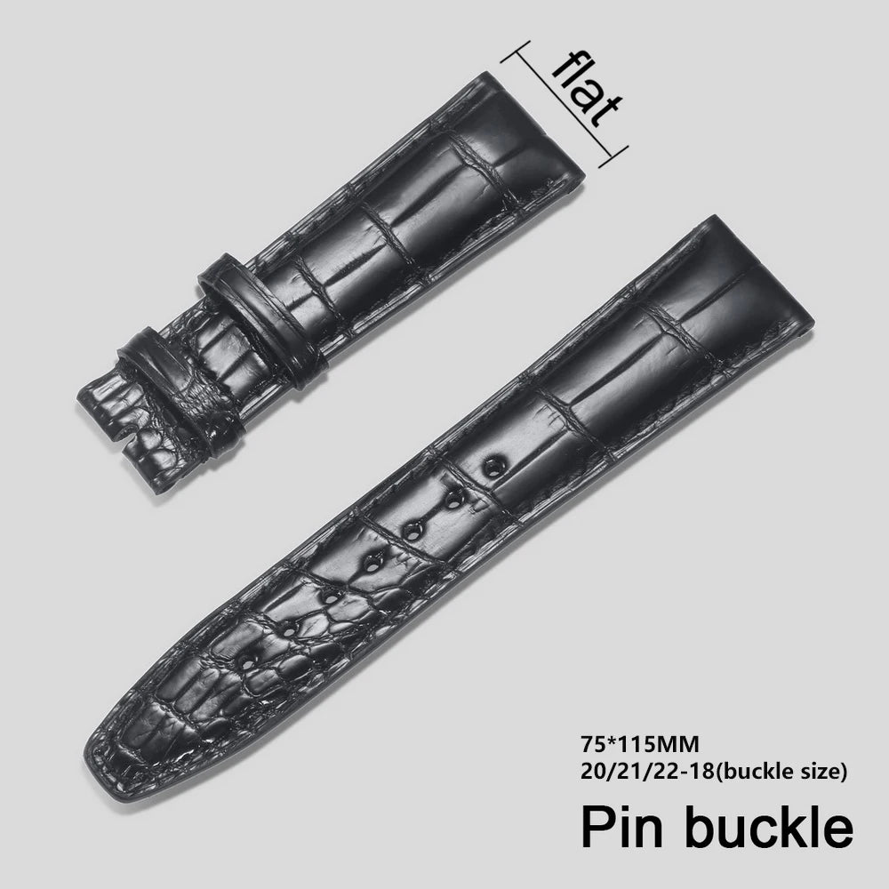 Crocodile Leather Watchbands For IWC Portugues Pilot Black Alligator Grain Handmade Straps 20mm 21mm 22mm