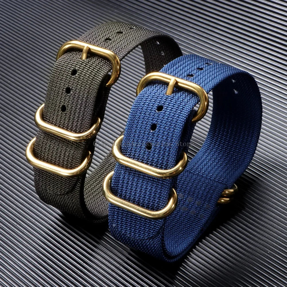 5-Ring Gold Buckle Nylon Watch Band