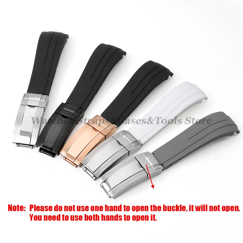 Curved End Silicone Rubber Watch Band 20–22mm for Rolex Water Ghost