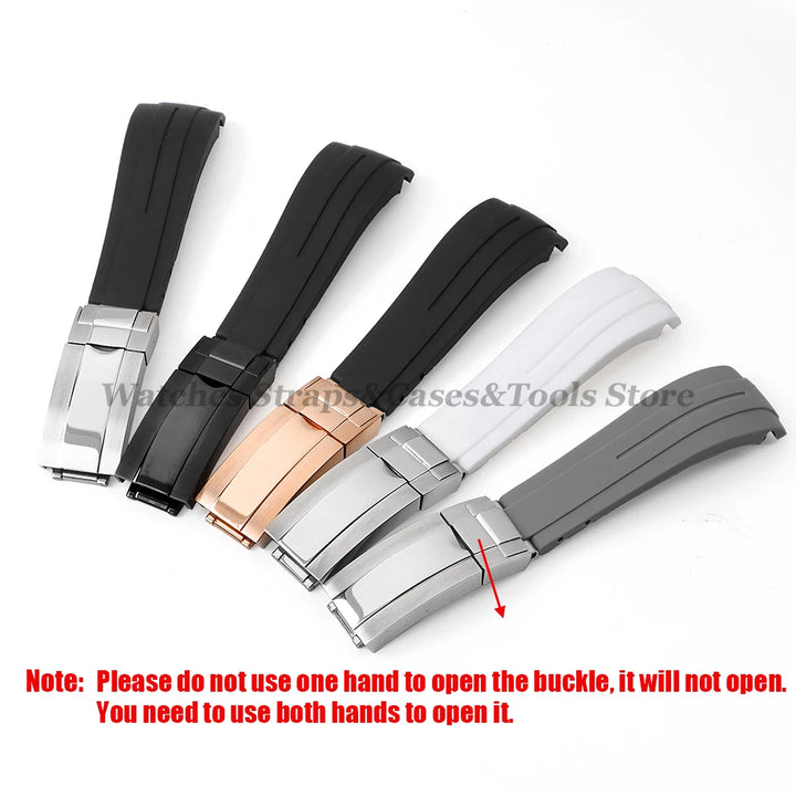 Curved End Silicone Rubber Watch Band 20–22mm for Rolex Water Ghost